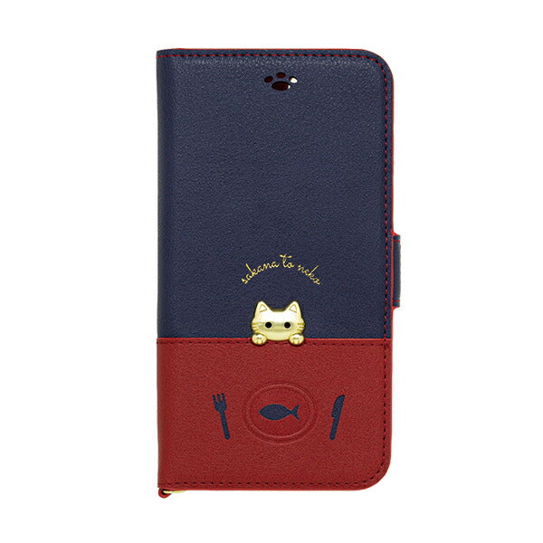 NATURAL design iPhoneSE(第2、第3世代)/iPhone8/7/6s/6専用手帳型ケース sakana to neko Bタイプ Navy 4573491407093