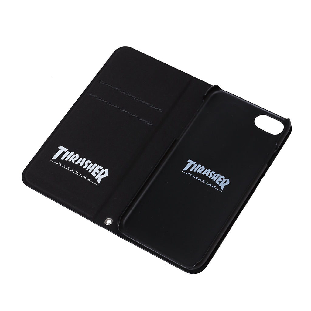 THRASHER HOME TOWN Logo  PU Leather  Book Type Case BLK/BLK【iPhone SE(第2世代)/iPhone8/iPhone7対応】 4589676562389