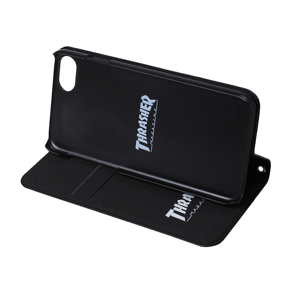 THRASHER HOME TOWN Logo  PU Leather  Book Type Case BLK/BLK【iPhone SE(第2世代)/iPhone8/iPhone7対応】 4589676562389
