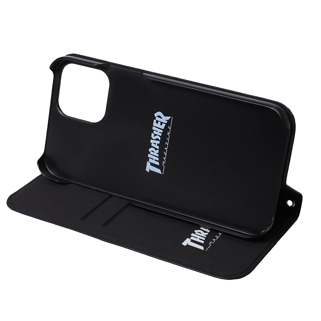 THRASHER HOME TOWN Logo  PU Leather  Book Type Case BLK/WHT【iPhone 12/iPhone12 Pro 対応】 4589676562419