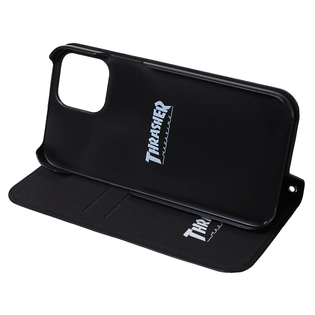 THRASHER HOME TOWN Logo  PU Leather  Book Type Case BLK/BLK【iPhone 12/iPhone12 Pro 対応】 4589676562426